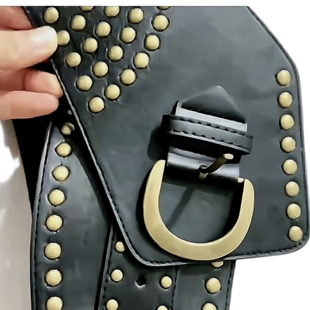 Belt M L Wide Studded Rocker Belts Retro Punk Fashion Brown Black Belt - Picture 12 of 14